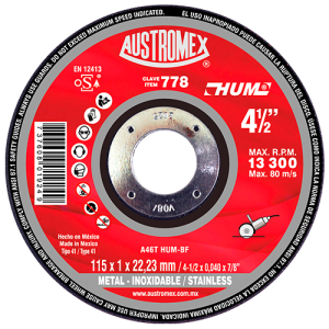 Disco de 4-1/2" x 0.04" x 7/8" para corte preciso de metal, hum