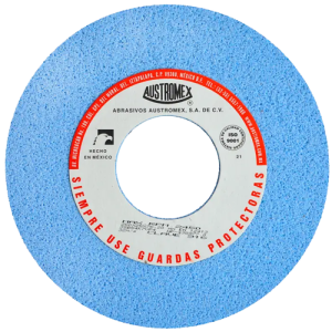 Rueda abrasiva vitrificada azul de 10" x 1" x 3" en g 54 para rectificado de aceros grado herramienta