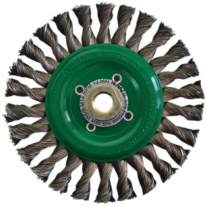 Cepillo circular de 6" de alambre trenzado de acero inoxidable calibre 0.020" con entrada multi-rosca, magma