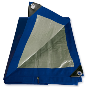 Lona de polietileno color azul con fondo plata, 3.04 x 3.04 m