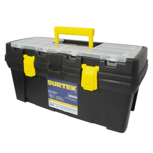 Caja portaherramientas plástica con broches plásticos y organizador color negro 20" x 9" x