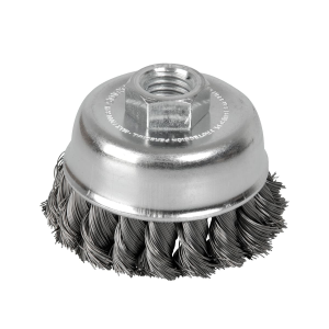 Carda copa trenzada alambre delgado 4" x 0.35 mm con rosca m14