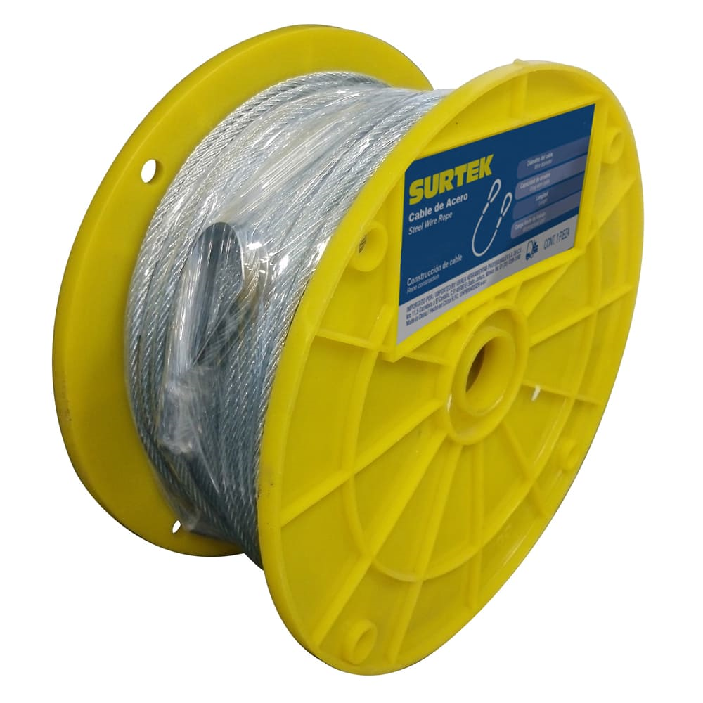 Cable de acero con guardacabo recubrimiento pvc 1/8" x 76 m construcción de 7 x 7
