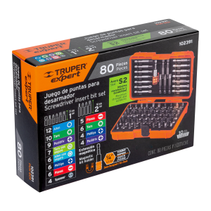 Juego de puntas mixtas 1' y 2', 80 piezas, truper expert