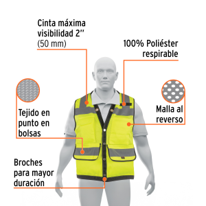 Chaleco seguridad reforzado verde con bolsas, g, expert