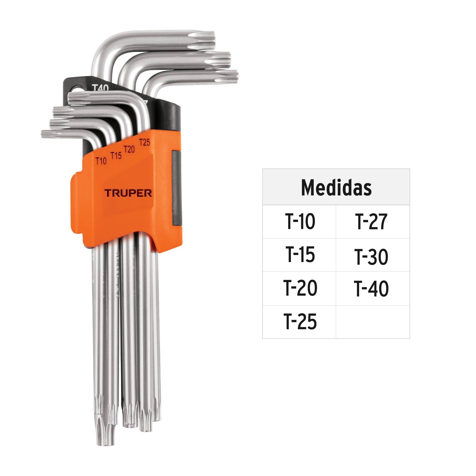 Juego de 7 llaves torx largas con organizador abatible