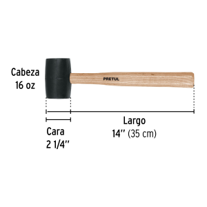Mazo de hule, 16 oz, pretul