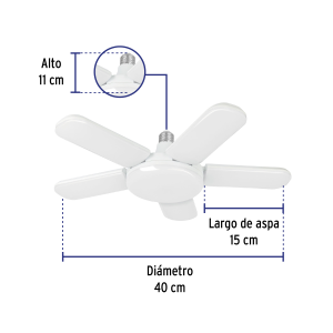 Lámpara led 50w tipo ventilador, 5 aspas ajustables, volteck