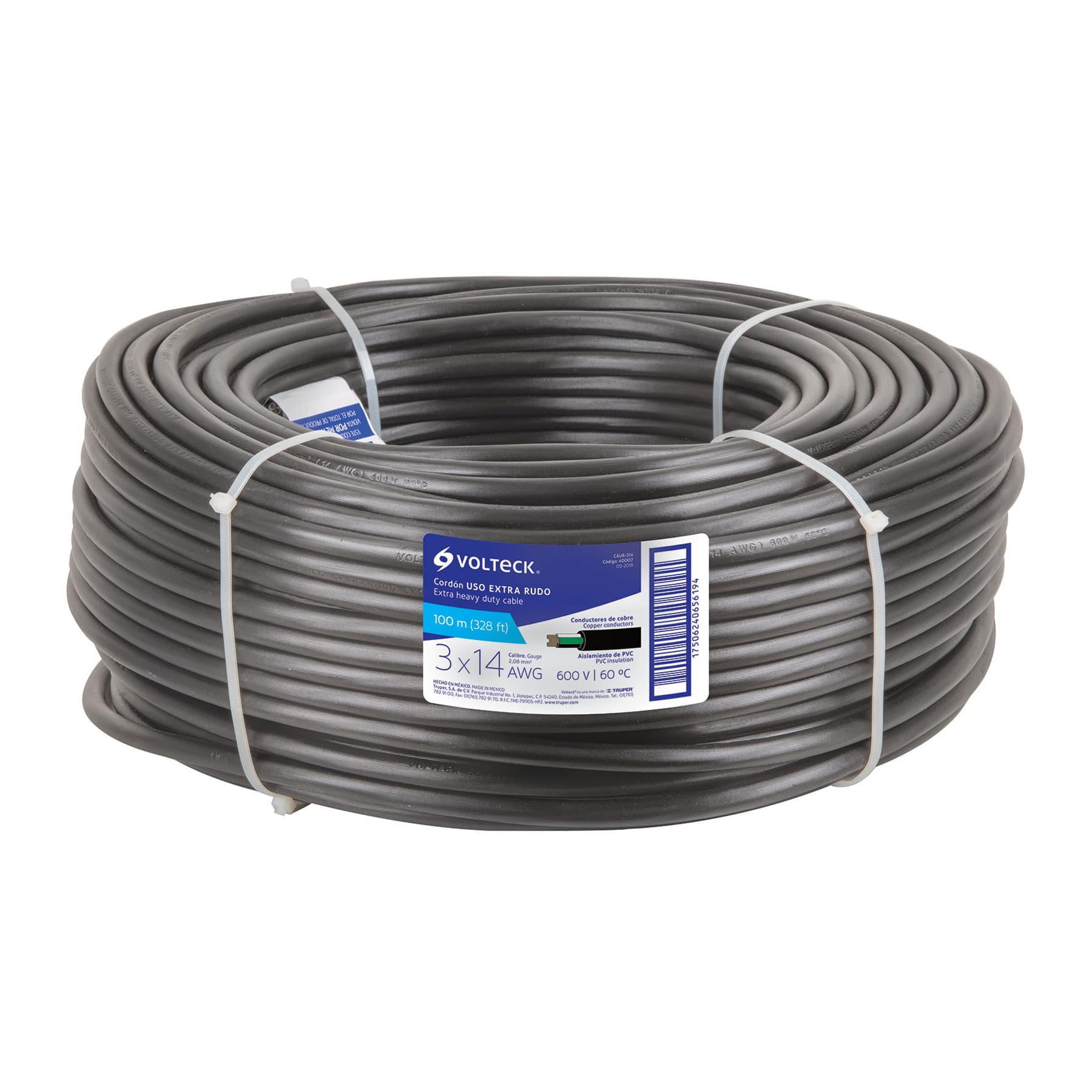 Metro de cable uso extra rudo 3 x 14 awg en rollo de 100 m
