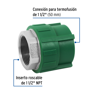 Adaptador ppr 1-1/2' hembra con inserto metálico, foset