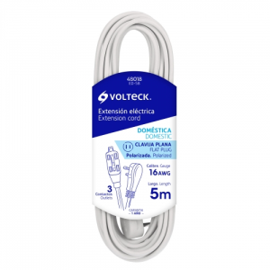 Extensión eléctrica doméstica 5 m clavija plana, blanca