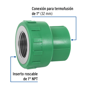 Adaptador ppr 1' hembra con inserto metálico, foset