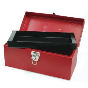 Caja portaherramientas métalica con asa plástica color rojo 14" x 6" x 6"