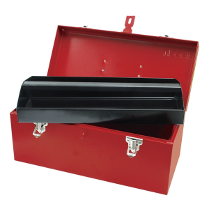 Caja portaherramientas métalica con asa plástica color rojo 16" x 7" x 7"